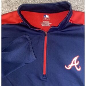 Atlanta Braves Authentic MLB Fleece 1/4 Zip Jacket Mens 3XL Blue/Red Long Sleeve